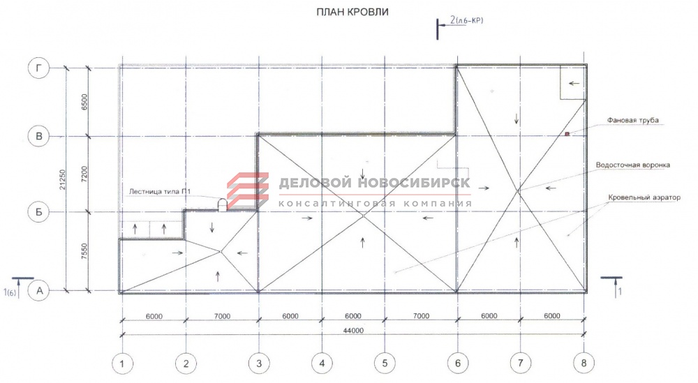 Воронки на плане кровли